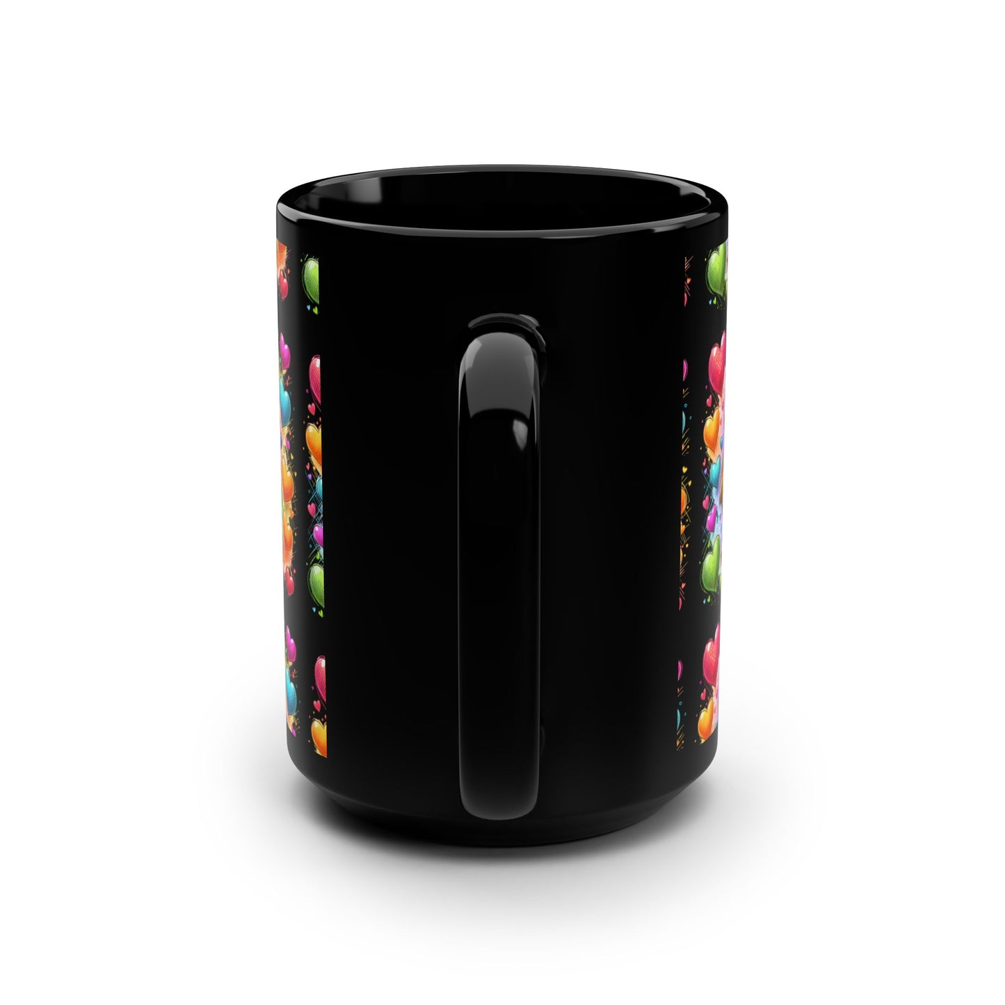 Cute Duck 15oz Black Mug - Colorful Heart Design