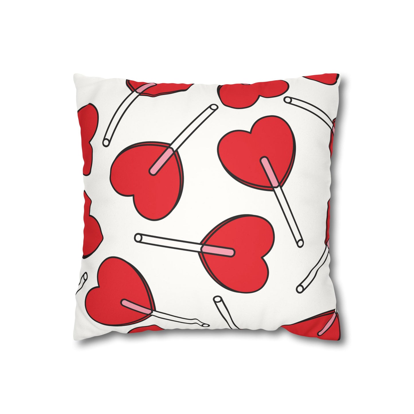 Love Struck Faux Suede Pillowcase - Heart Lollipop Design for Cozy Decor