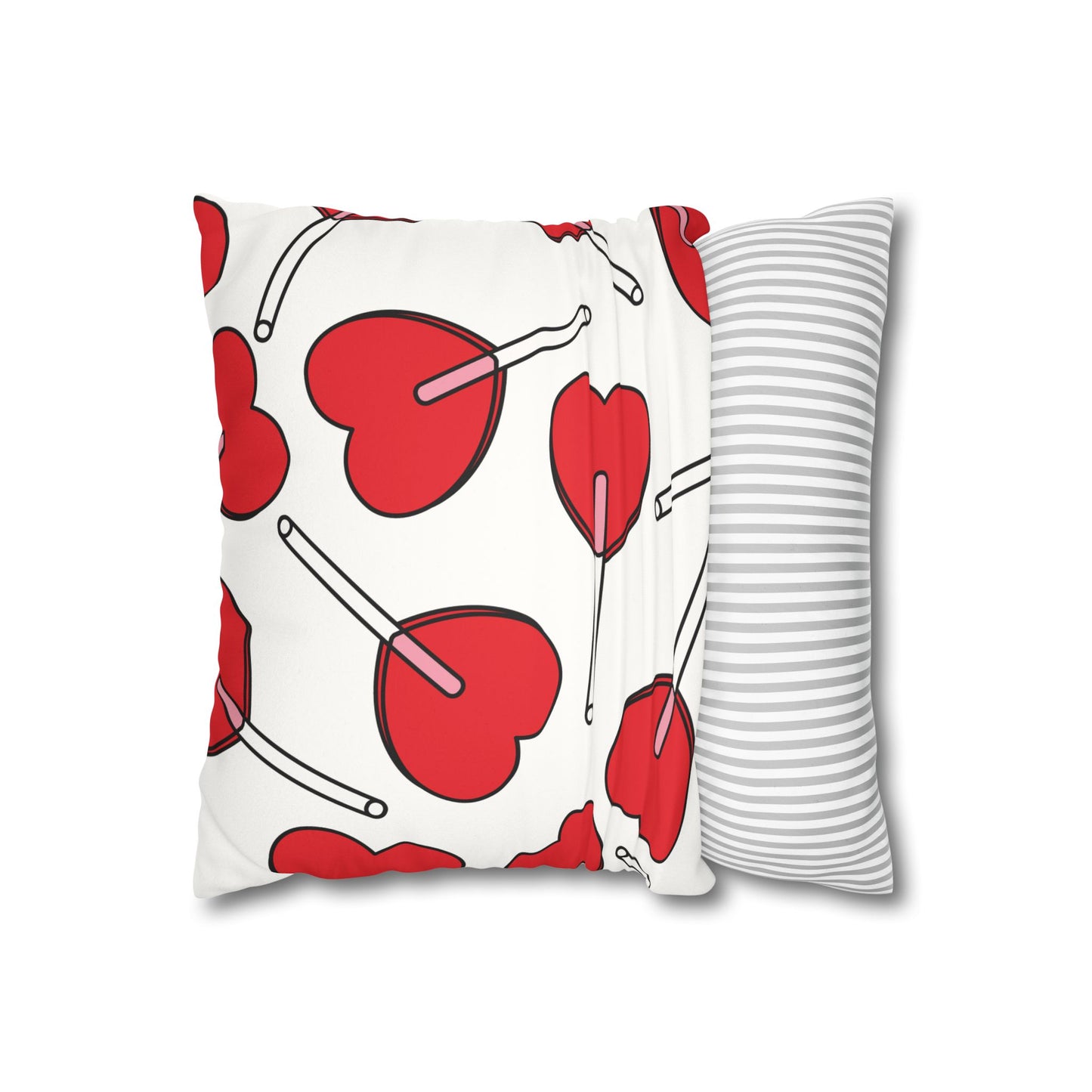 Love Struck Faux Suede Pillowcase - Heart Lollipop Design for Cozy Decor