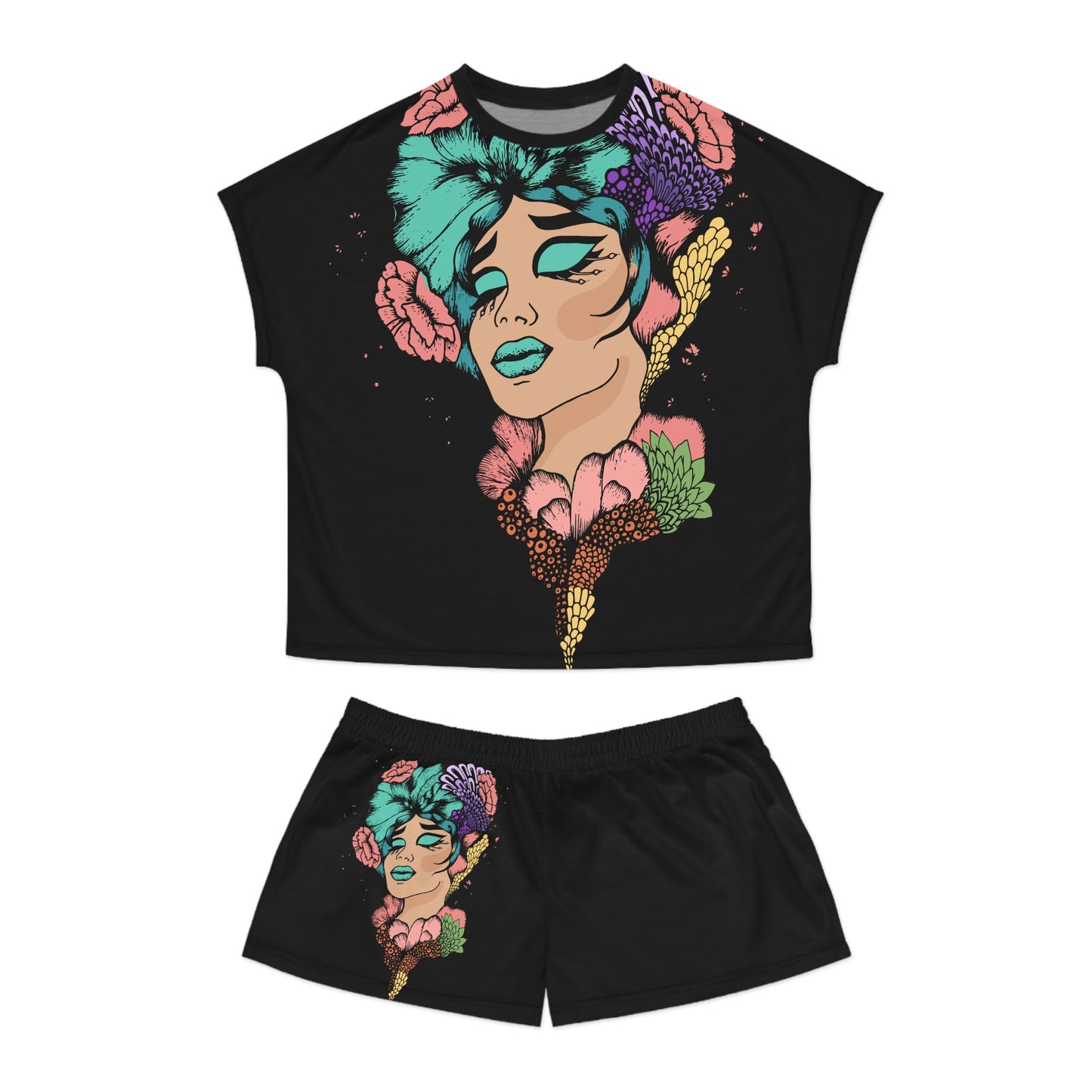 Artistic Women's Pajama Set - Short Sleeve Top and Shorts